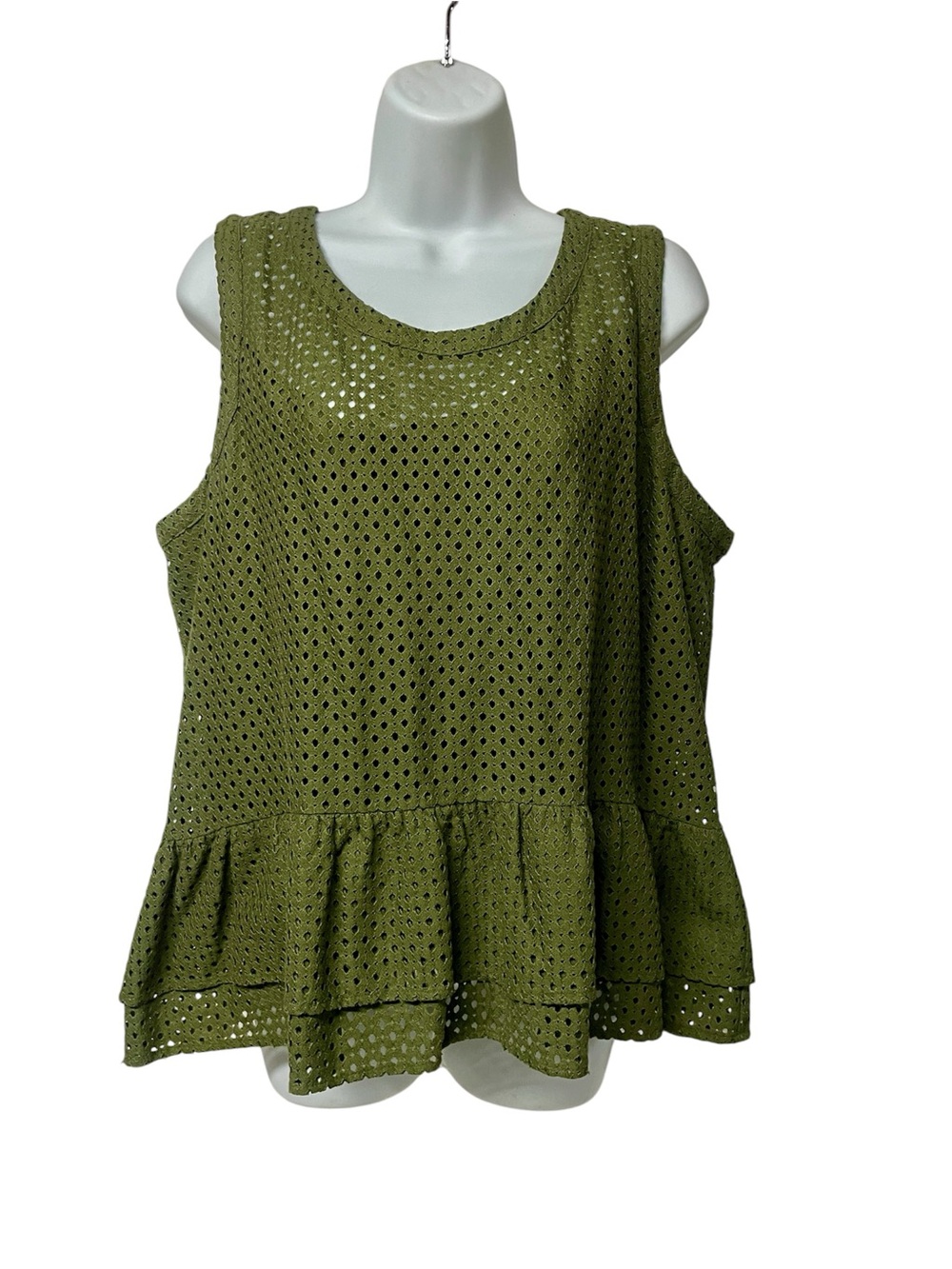 a.n.a Olive Eyelet Peplum Tank